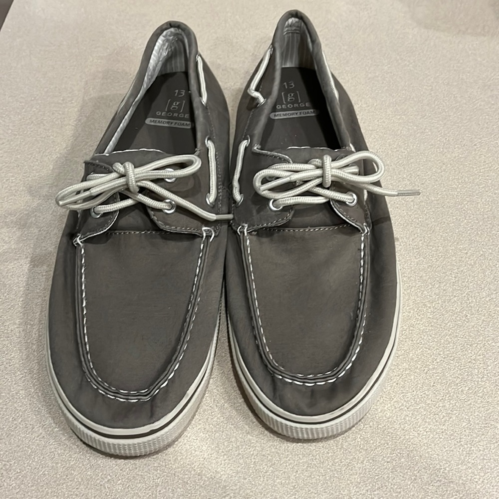 Men’s loafers memory foam size 13, gray with white lacing